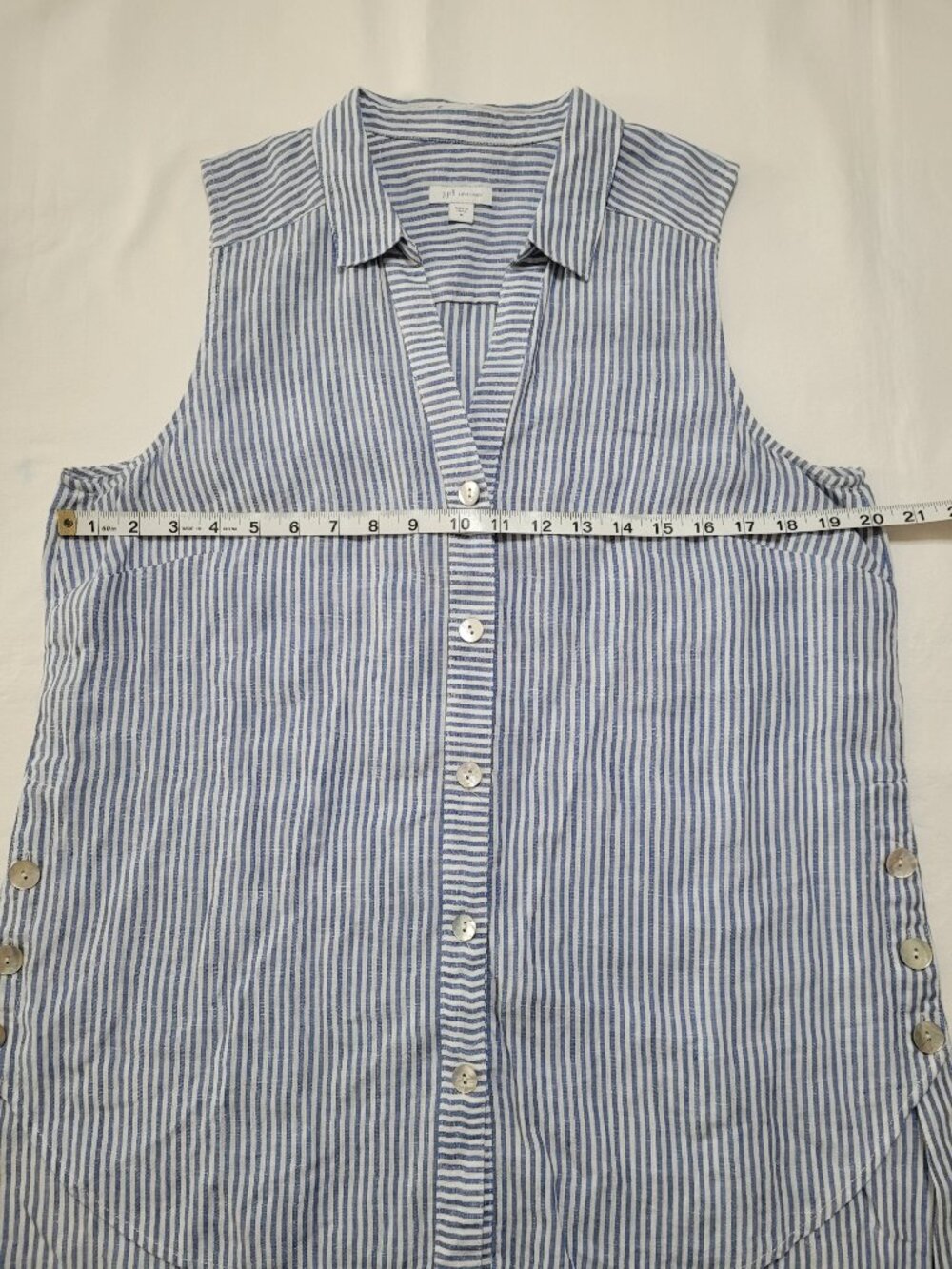 J. Jill Love Linen Sleeveless Tunic Blouse Blue White Striped Button Down Medium - Picture 6 of 9